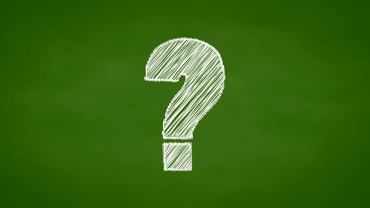 Question mark animation, chalk sketch style on green chalk board, confusion concept