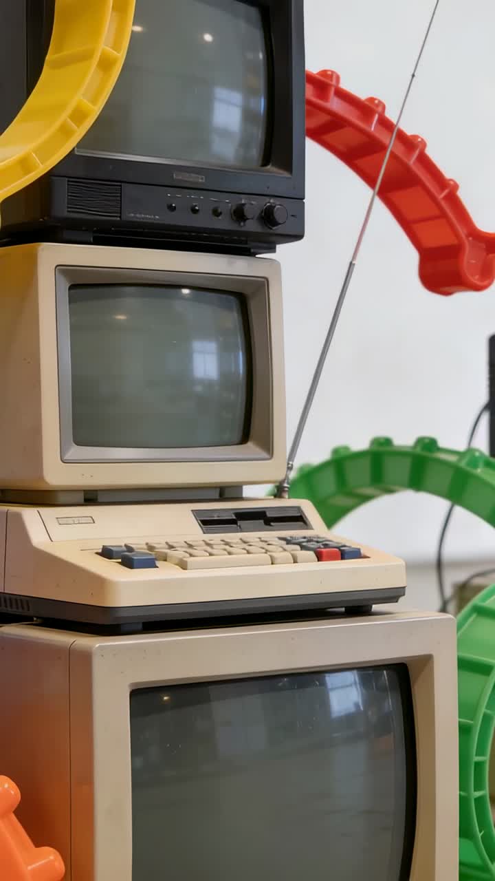 Stack of Vintage Computer Monitors and Old Televisions