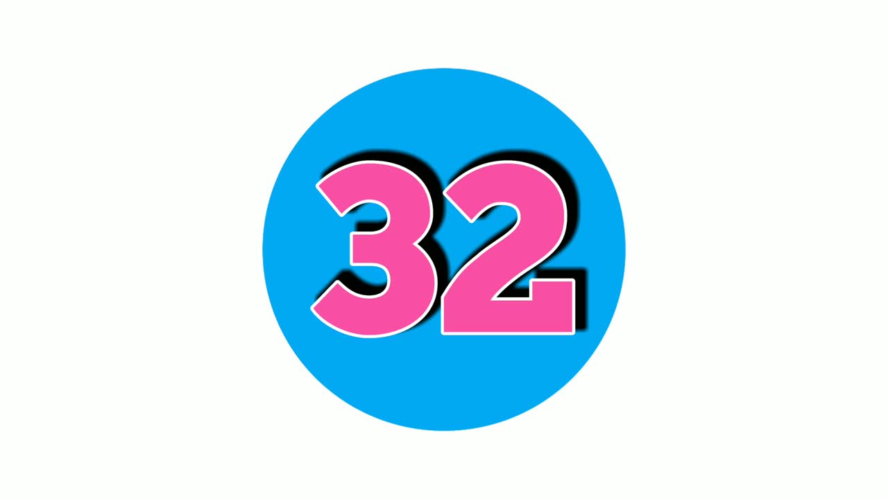 32 32 número de símbolo de signo animación gráficos de movimiento en fondo blanco, 4k número de video de dibujos animados para elementos de video