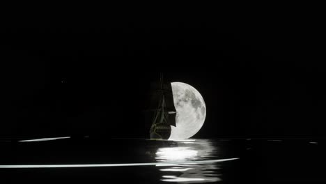 a vintage schooner at night under the full moon