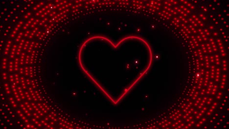 animación de corazón de neón sobre el patrón de luz roja intermitente.