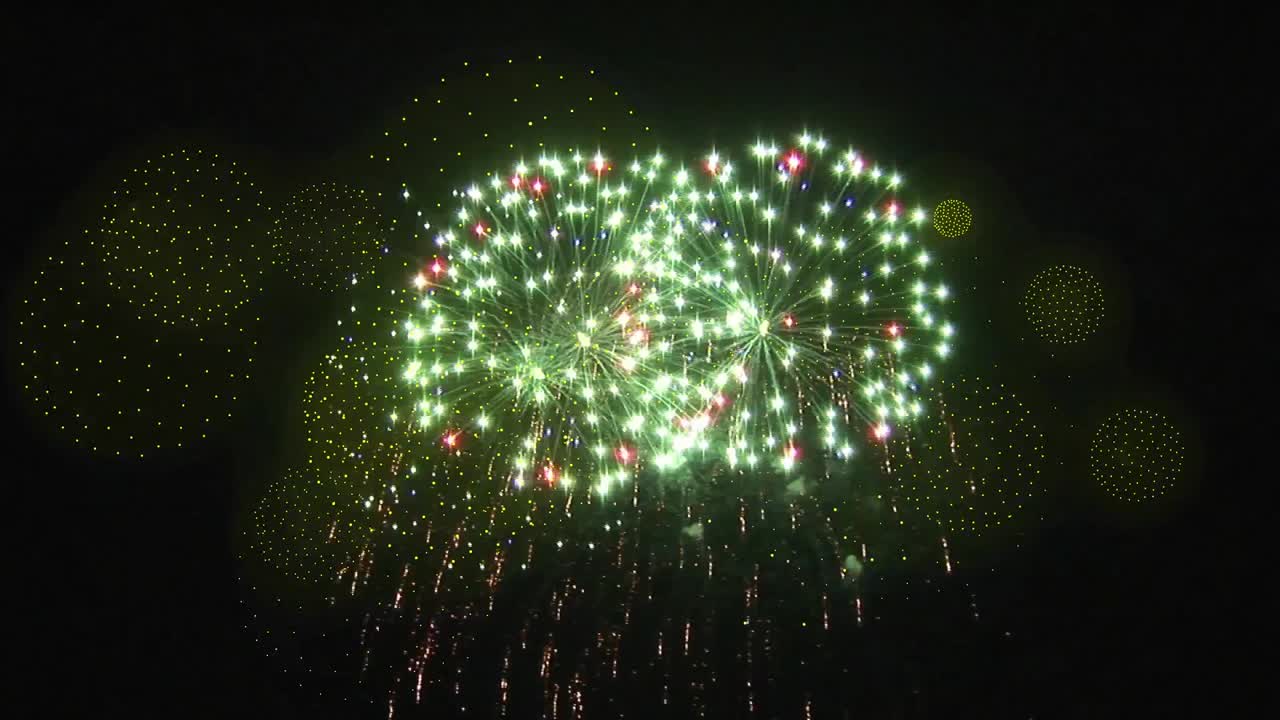 Animation of fireworks over black background