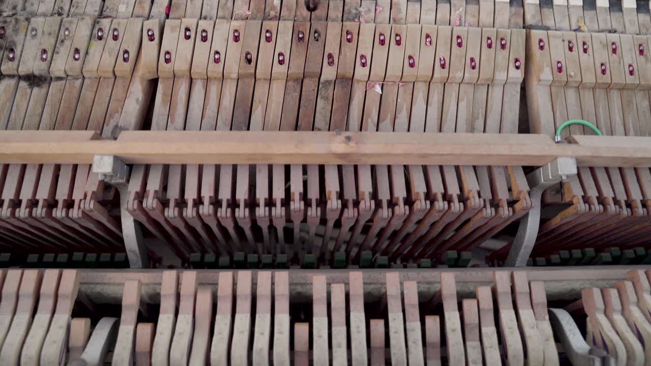 ⁇ 은 깨진 피아노를 연주하는 여성의 클로즈업