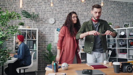 coworkers collaborating in modern office
