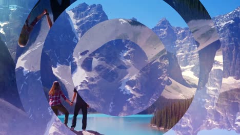 mirror glass circles on wintery scene background