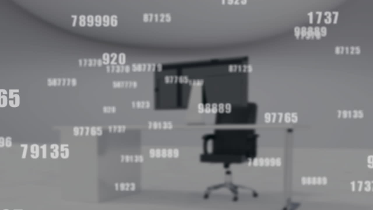 animación del procesamiento de datos en una oficina vacía