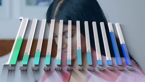 animation of graph over biracial women using smartphone