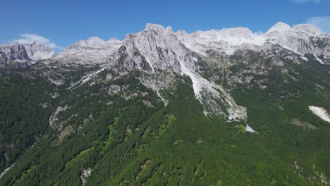 alps majestic mountains in summer, verdant green forests, and rocky outcrops create a harmonious composition of natural beauty in albania