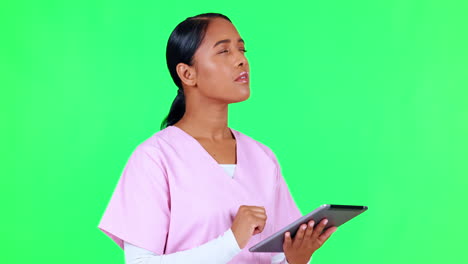 Nurse,-woman-and-tablet-on-green-screen