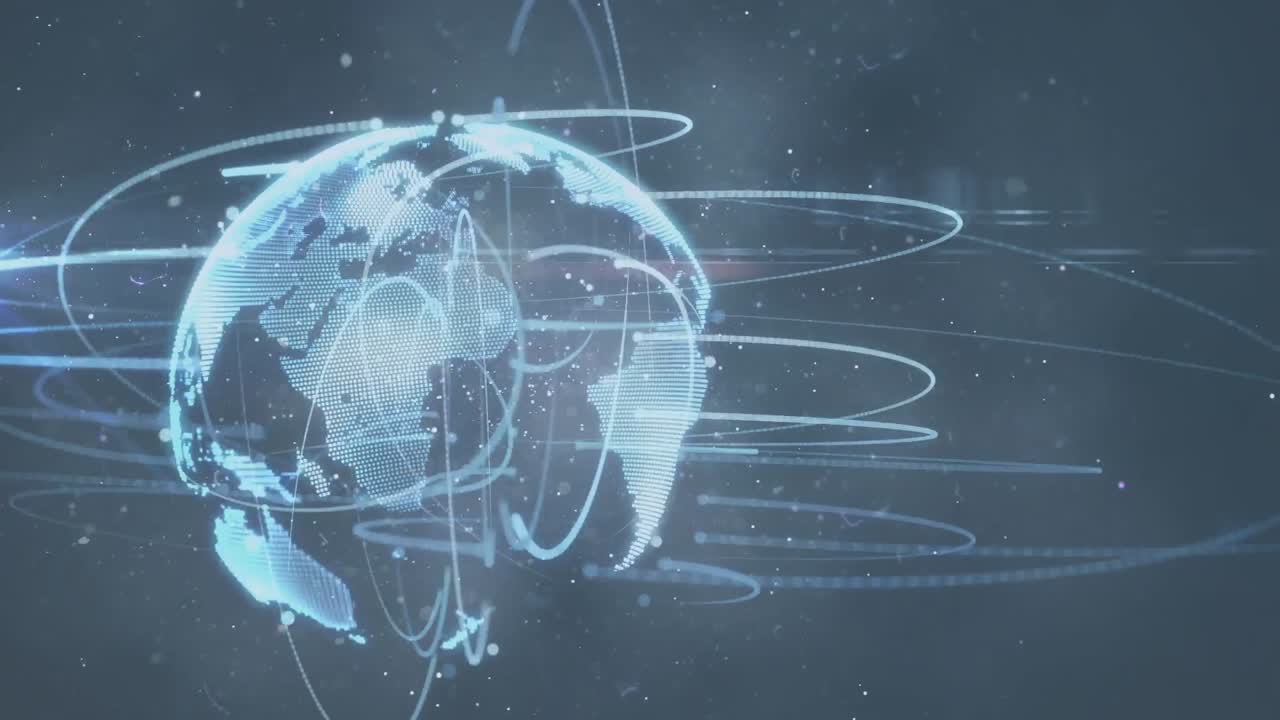 Animation of network of connections and globe on black background