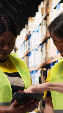 vertical video diverse employees overseeing order details shipments for distribution