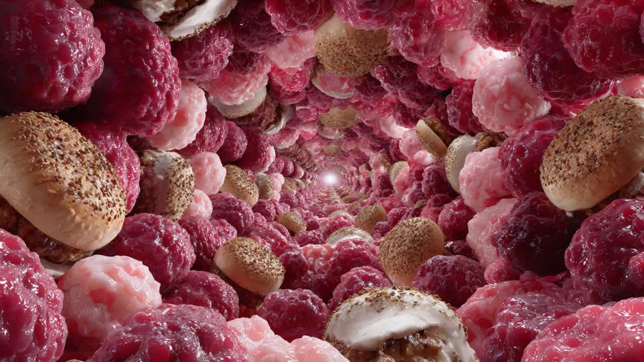 A Deliciously Sweet Journey Through a Whimsical Tunnel of Raspberries and Dessert Treats, Inviting a Visual Feast for Food Lovers and Dreamers Alike