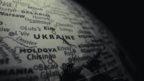 close-up of a world globe focusing on ukraine