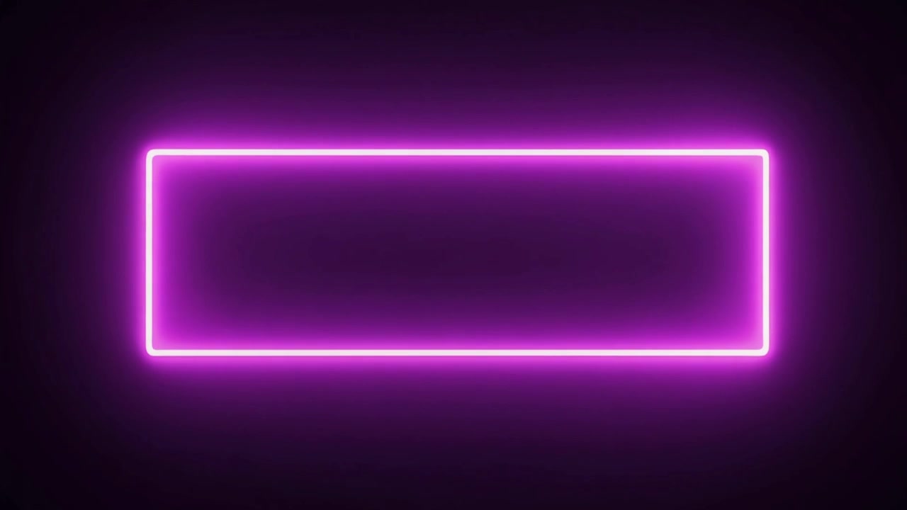 Cadre rectangulaire lumineux en néon violet sur fond noir