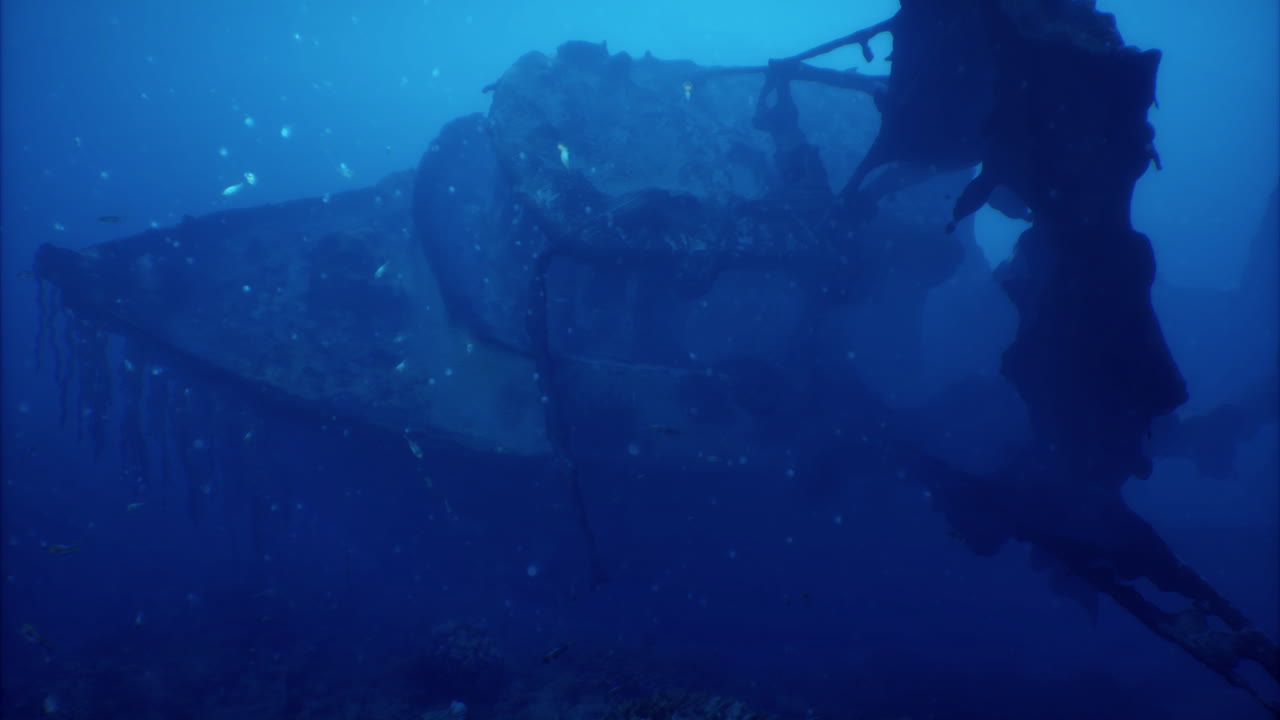 Exploring the remains of a sunken ship in deep ocean waters