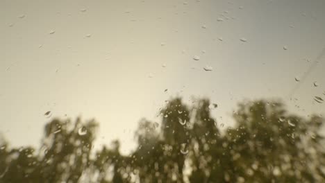 rain drops on surface of glass window while facing the sky, handheld descending