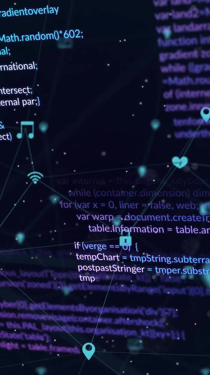 Animatie van netwerken van verbindingen, gegevensverwerking en AI-pictogrammen