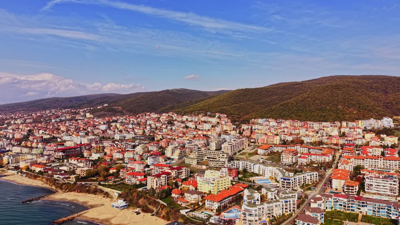 Aerial view of a coastal town in Bulgaria near the Black Sea