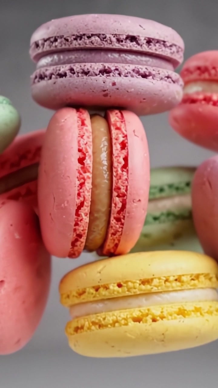 A Colorful Array of Macarons: Delightfully Stacked and Vibrantly Displayed in a Sweet Confectionery Scene Capturing the Essence of Gourmet Pastries