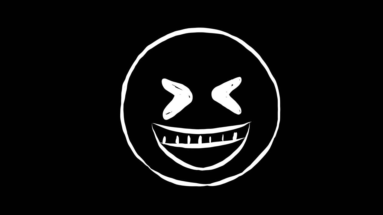 Handritad animerad skrattande emoji på svart bakgrund
