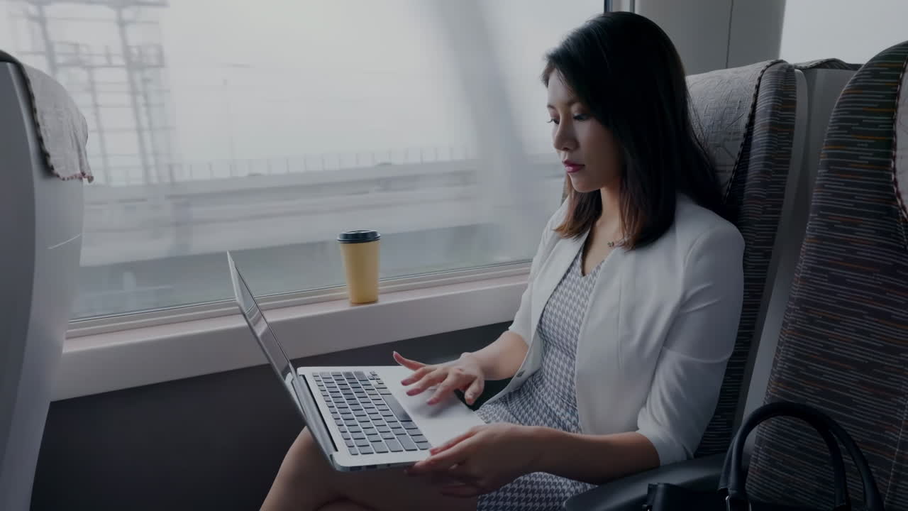 Confident Businesswoman typing on laptop keyboard, working on tablet, she is typing messages to colleagues and making financial information sheet to sum up the meeting