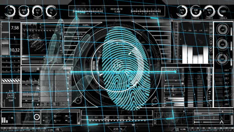 animación de la huella dactilar en el procesamiento de datos diversos en pantalla digital