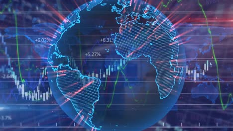 Animation-of-globe,-data-processing-over-network-of-connections