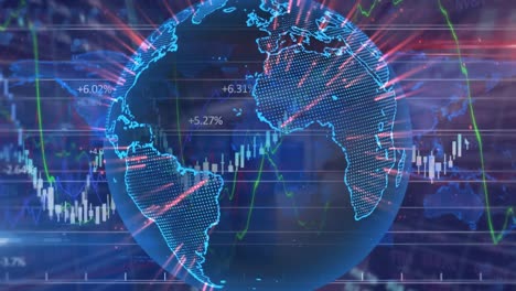 animation of globe, data processing over network of connections