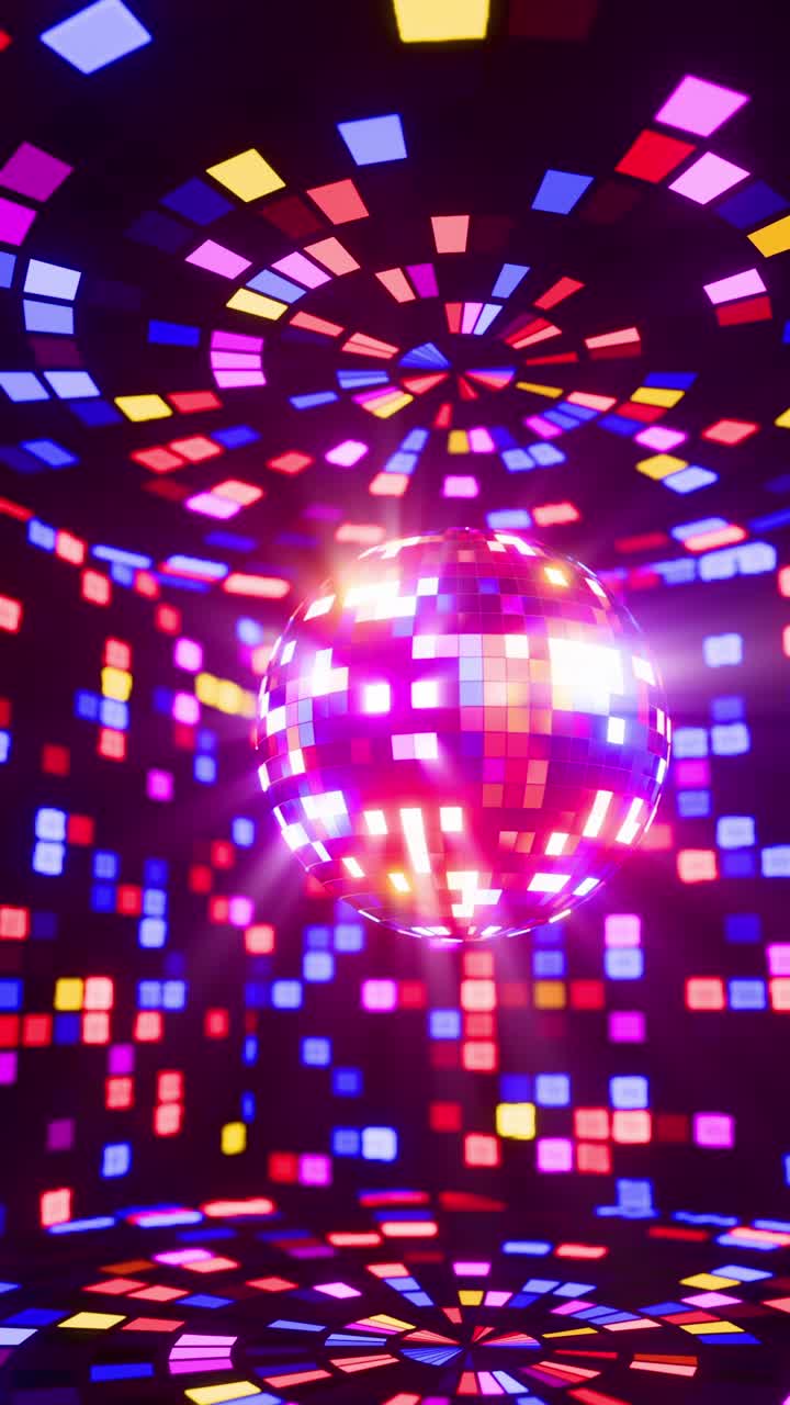 Immersive Disco Ball Animation with Surrounding Light Patterns. Vertical looped animation