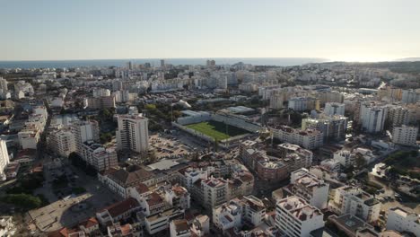 portimao cityscape against atlantic ocean and blue sky