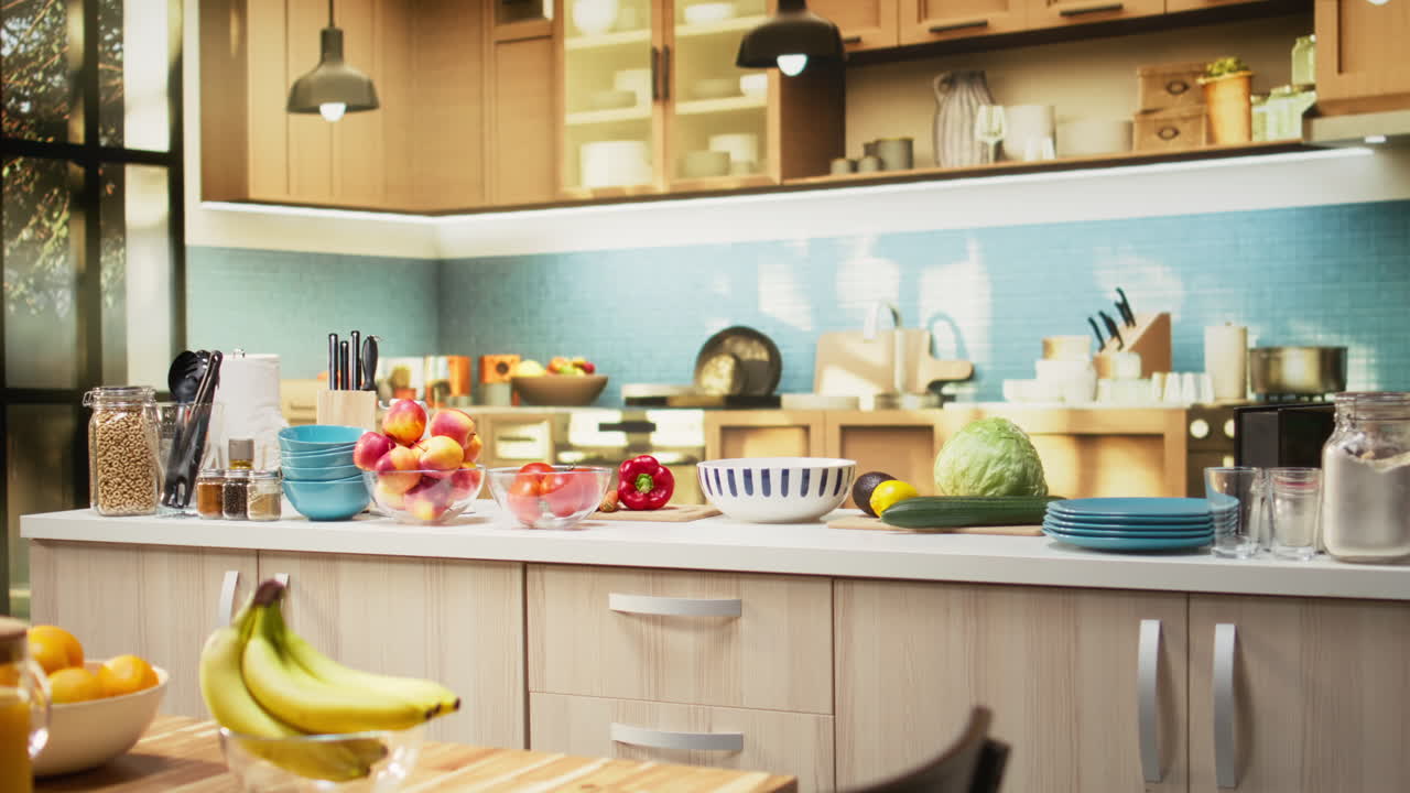 Luxury kitchen with modern furniture and elegant decorations