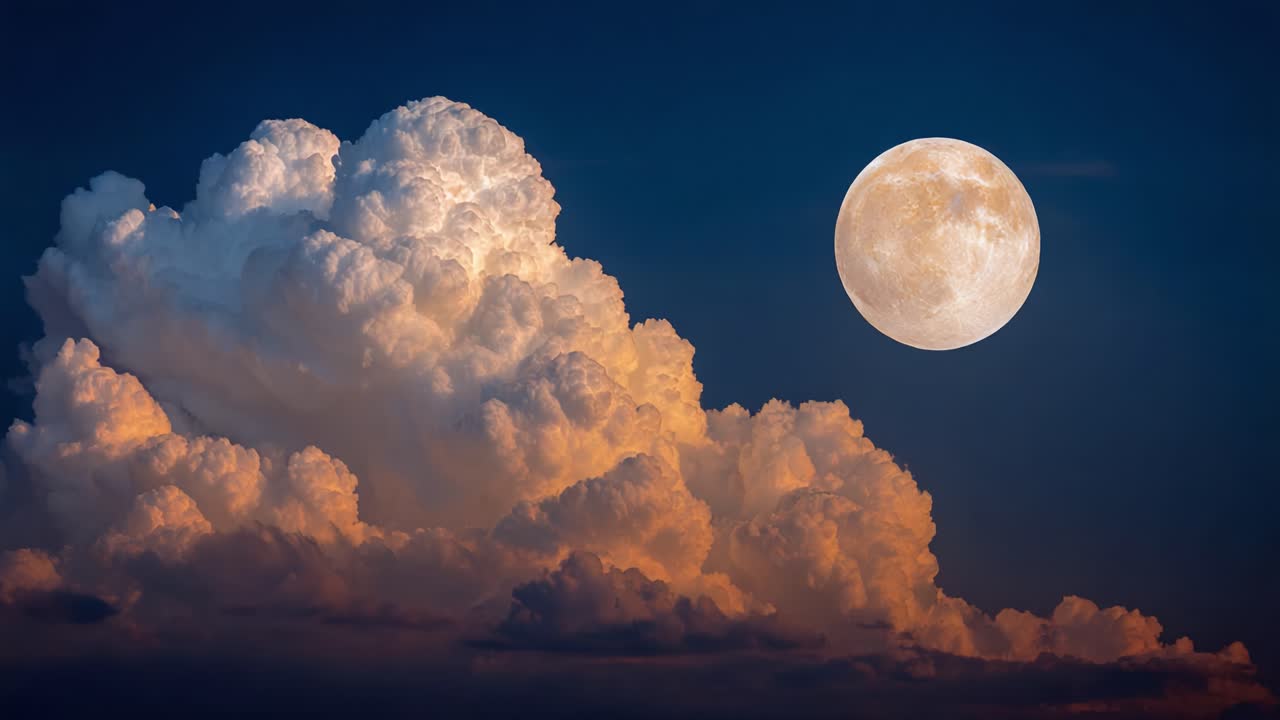 A Majestic Full Moon Illuminates Dramatic Clouds against a Serene Night Sky, Creating a Captivating Celestial Scene of Nature's Grandeur