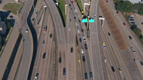 Birds-eye-view-of-traffic-on-59-South-and-North-freeway-near-downtown-Houston