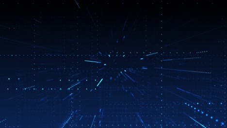 futuristic animation shows highspeed motion through glowing blue digital grid with dotted lines