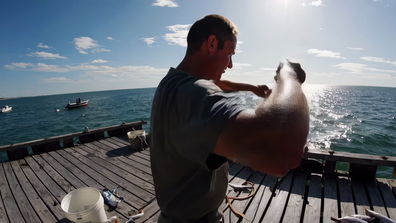 Fisherman at work on a pier