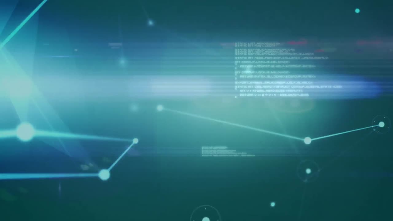 Digital animation of glowing network of connections and data processing against blue background