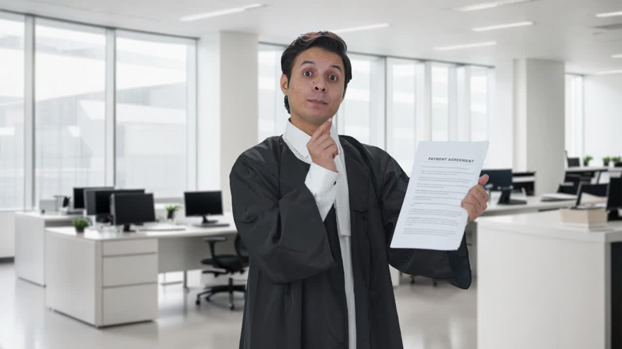 행복한 인도 변호사가 사건을 제시하고 있습니다.