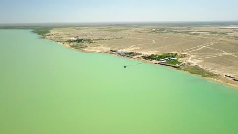 aerial view of tudakul lake in navoi, uzbekistan