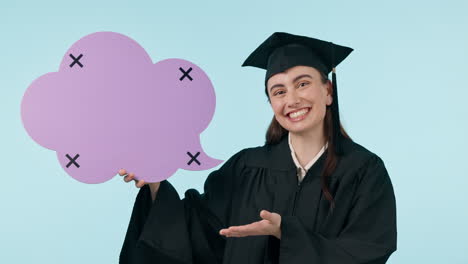 Graduación,-Bocadillo-De-Diálogo-Y-Sonrisa-Con-Una-Mujer