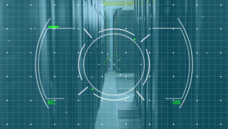 animación de escaneo de alcance a través de la red de red contra la sala de servidores de computadoras