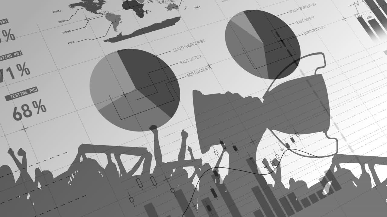 컵과 색 배경에서 데이터 처리의 애니메이션