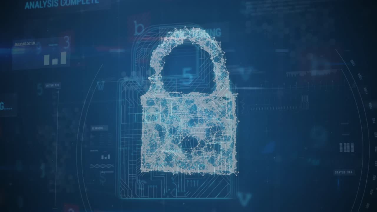 Animazione di numeri e lettere che cambiano su un lucchetto di sicurezza online