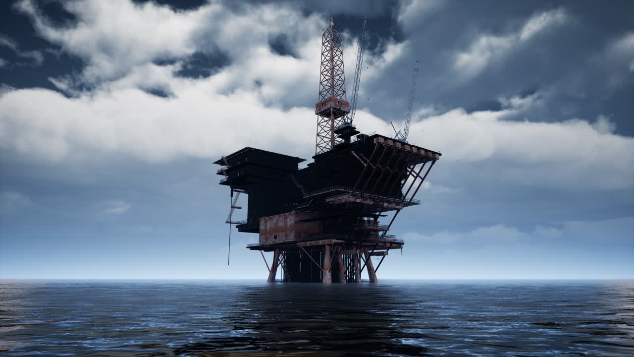 Large Pacific Ocean offshore oil rig drilling platform