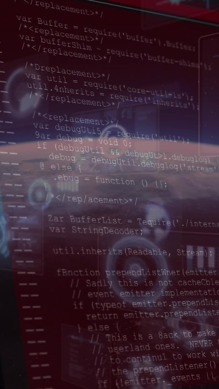 Animation of data processing on screen and scopes scanning over planet earth