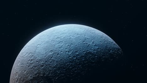 3d animation showing the moon brightly lit in space