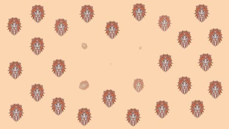 animation of rows of repeated lion portrait, on pale pink background