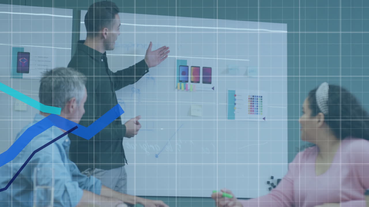 사무실에서 다양한 비즈니스 사람들에 대한 데이터 처리의 애니메이션