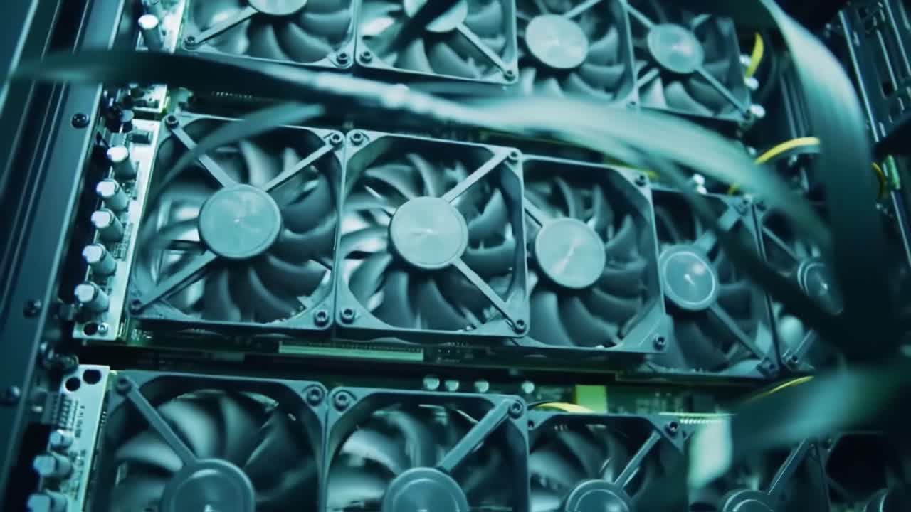 Close-up of Server Rack with Cooling Fans