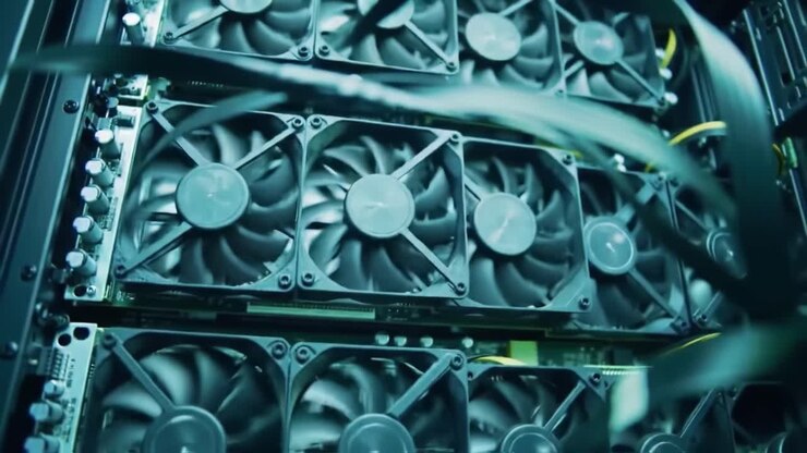 Close-up of Server Rack with Cooling Fans