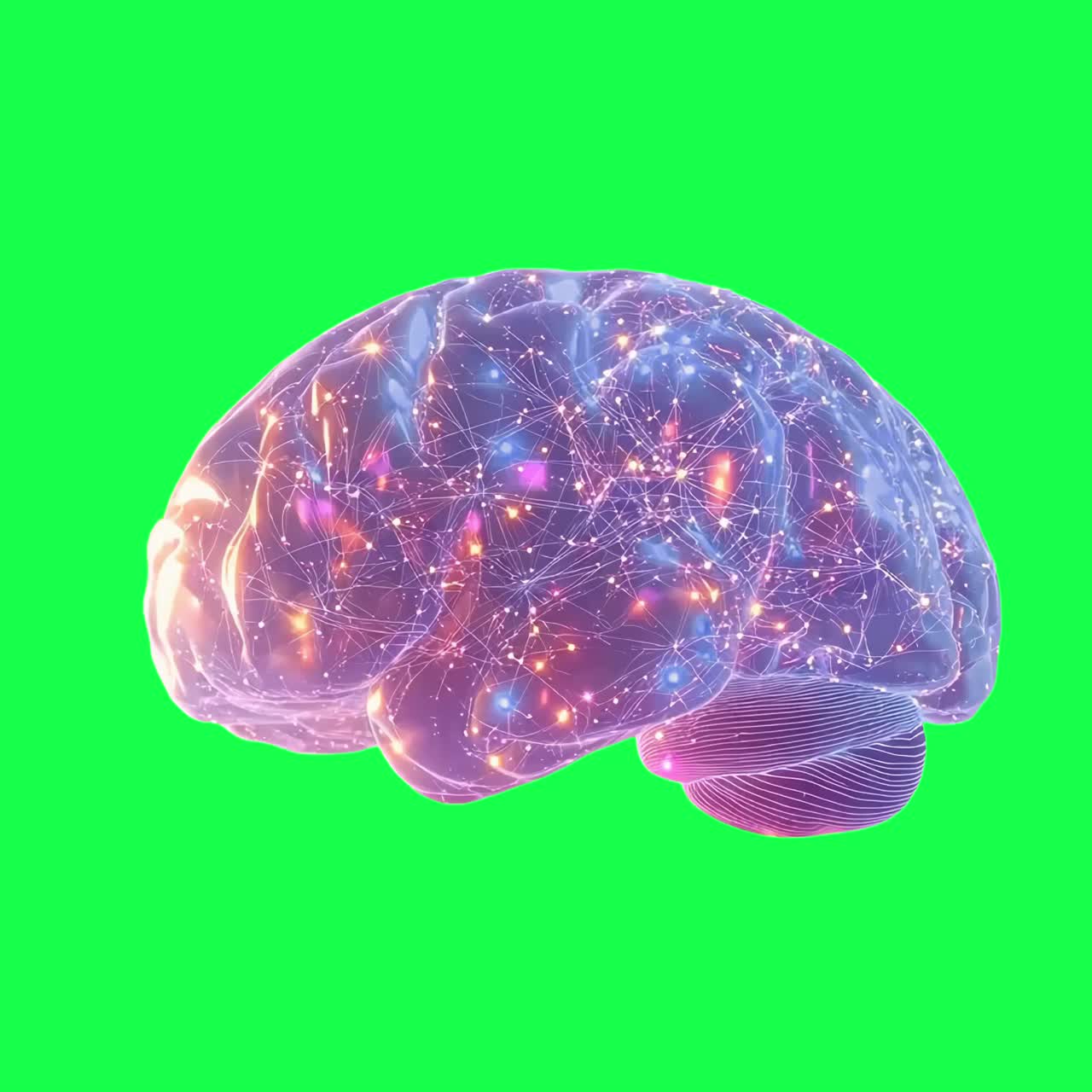 Digital brain network visualization animation, transparent 4K video, green screen